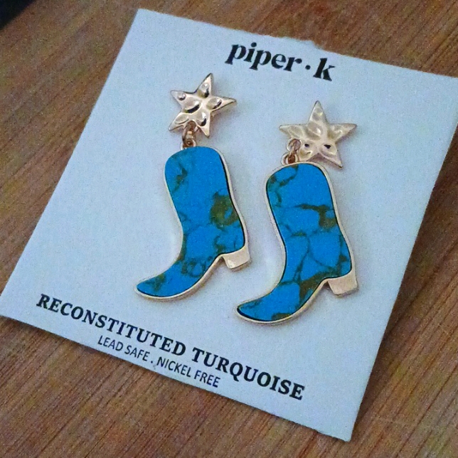 Piper K Turquoise Reconstituted Boot Earrings 24$